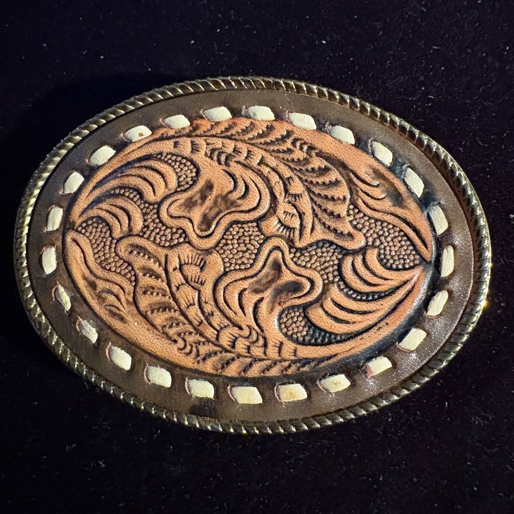 Vintage Leather Work Justin 60-B Western Cowboy Belt Buckle. New With Tags
